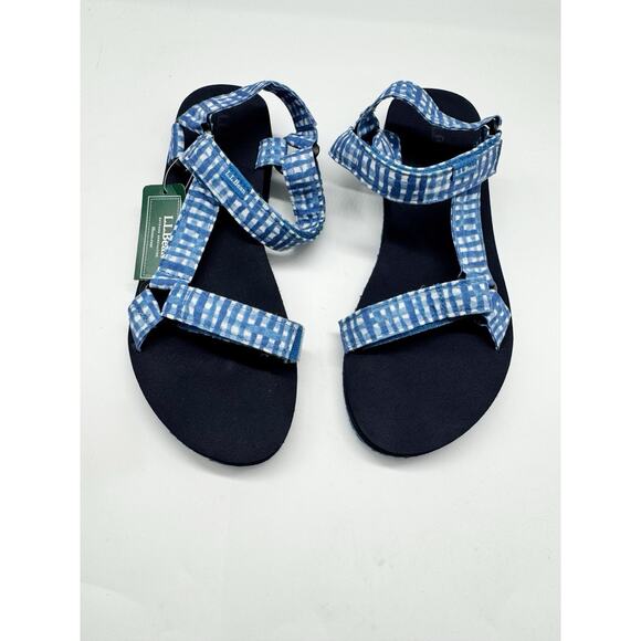 L.L. Bean Shoes - NWT L.L Bean Maine Isle Four Point Blue Gingham Plaid Sandals Women’s Size 8